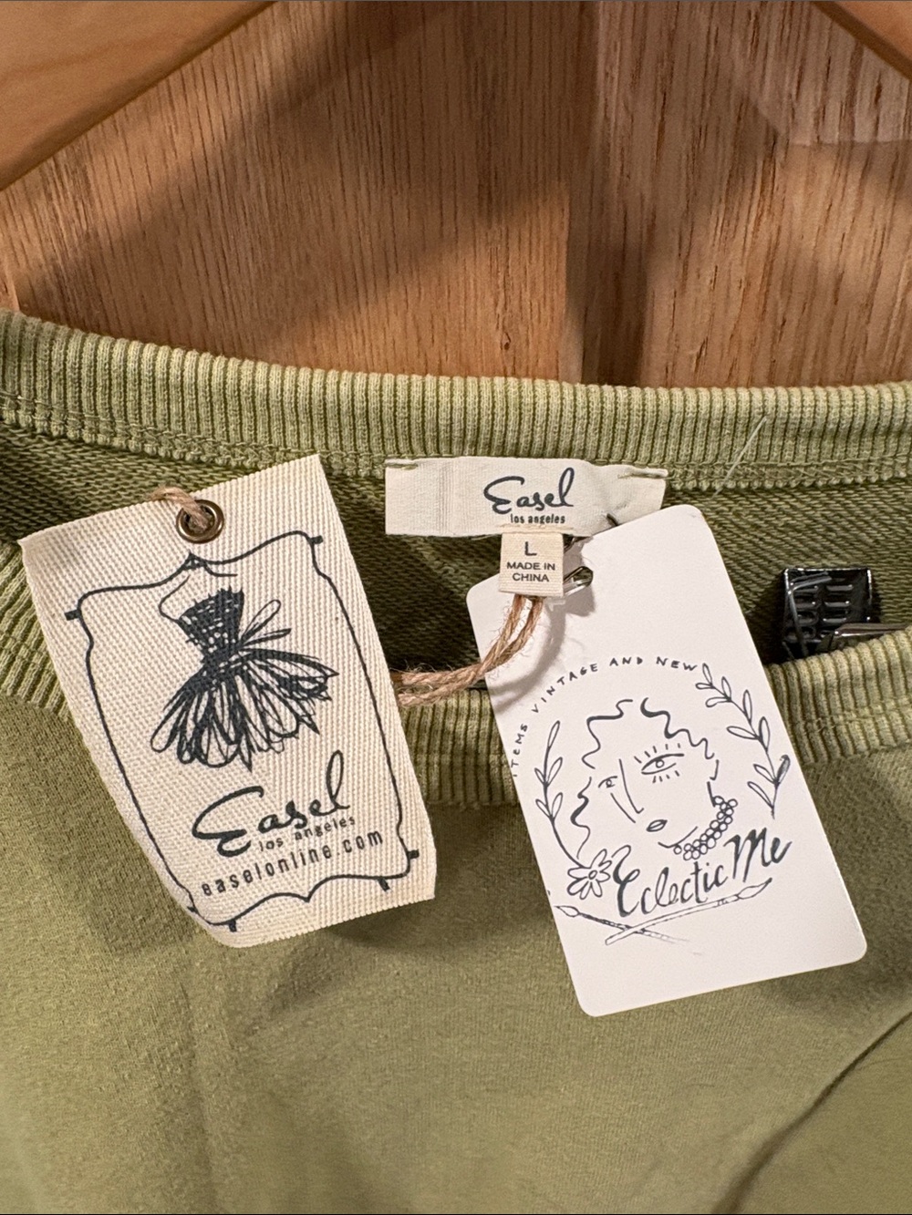 easel Olive Green Distressed Crewneck Sweater - Picture 3 of 5
